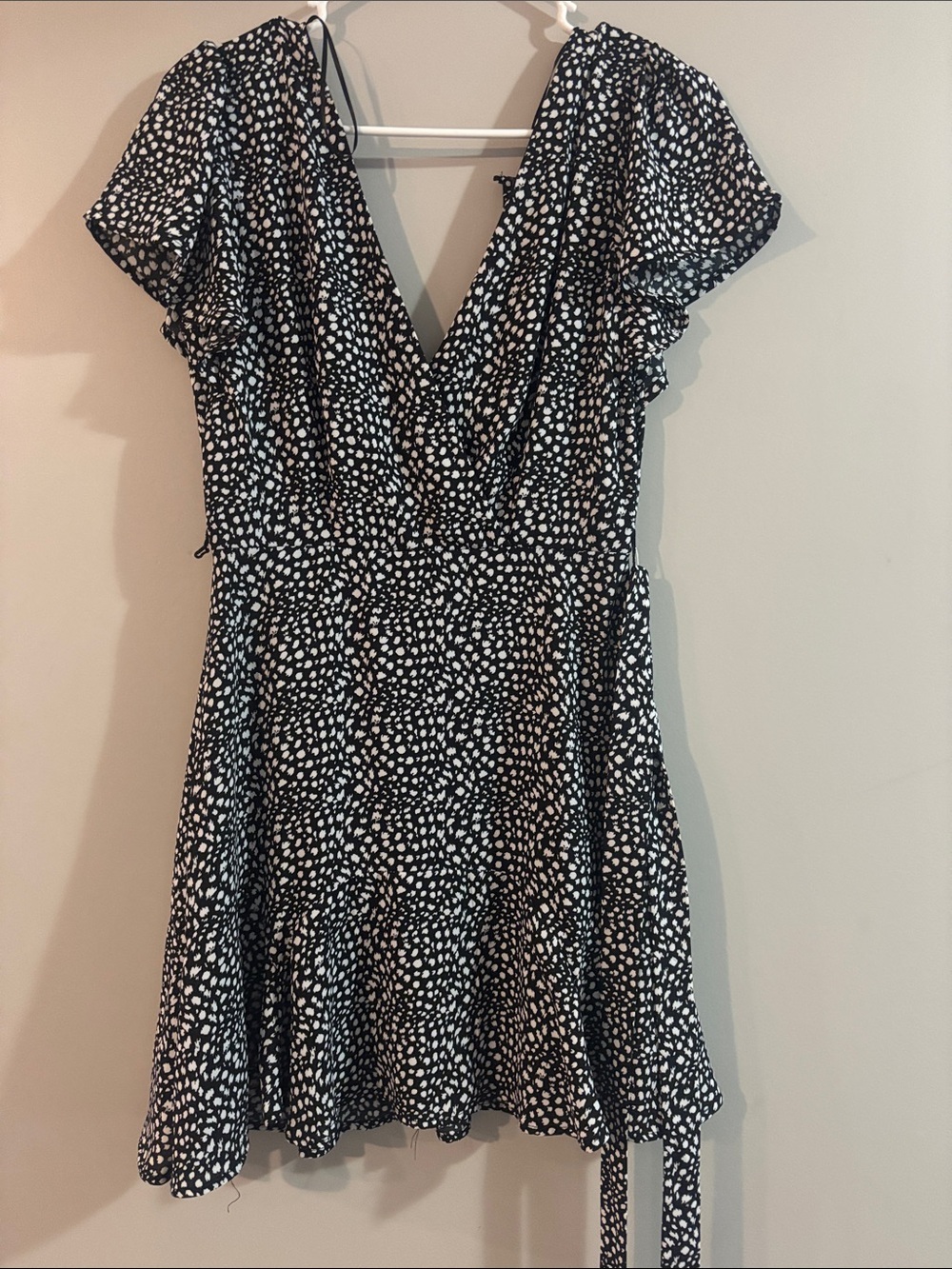 Francesca's Black and White Dot Wrap-Style Mini Dress